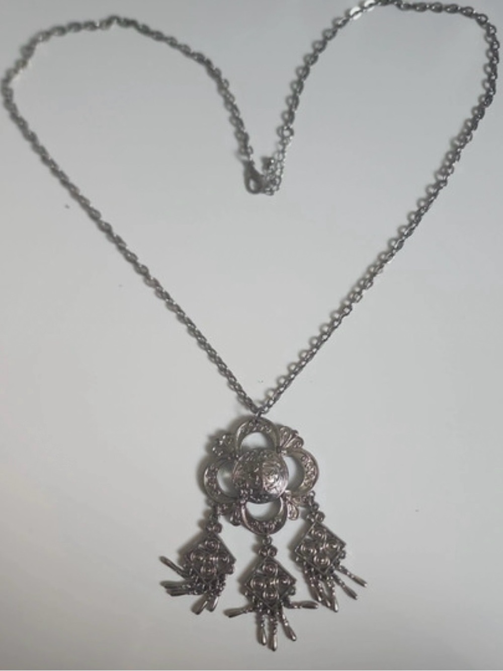 Delicate Silver Floral Drop Pendant Necklace